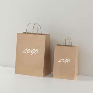 Sacs en papier kraft brun personnalisés avec logo, poignées, pour emballage de plats à emporter, style classique, impression offset - Product Image 1