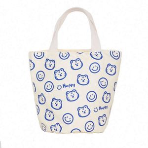 Sac à déjeuner portable en toile de coton à motif de dessin animé, sac fourre-tout réutilisable pour femmes - Product Image 1