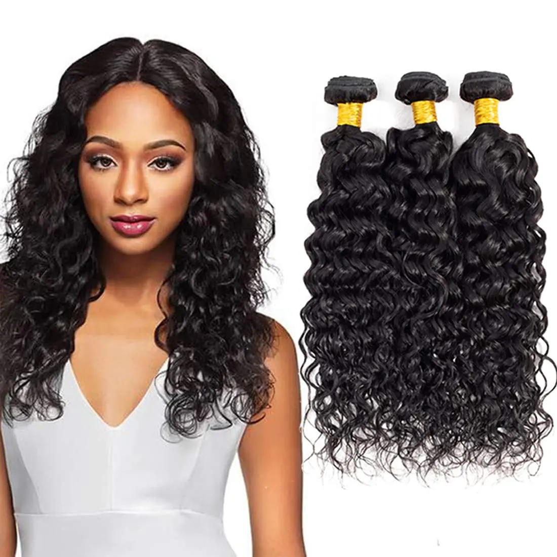 Water Curly Wave Bundles Set Hair Extensions Brazilian Human Hair Bundles Closure and Frontal Straight Hair Bundle With Closure