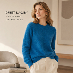 Pull en cachemire uni à col rond pour femme, automne-hiver, avec logo personnalisé, haut de gamme, doux, chaud et luxueux - Product Image 3