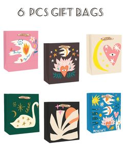 6 bolsas de regalo medianas con diseño floral abstracto retro, con asas de papel de seda, bolsas de cartón para mujeres, mamá, abuela, artículos para fiestas - Product Image 4