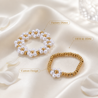Ensemble de bagues extensibles en acier inoxydable plaqué or 18 carats avec perles, empilables, pour bijoux de mode – Vente chaude