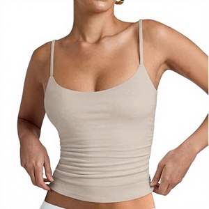Women's Beige Scoop Neck Casual <b>Tank</b> <b>Top</b> <b>Knitted</b> Spandex Cotton Breathable Solid Color Regular Length - Product Image 2