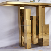 Meubles de salon classiques, tables consoles en acier inoxydable doré, table console d'entrée en marbre de luxe, table d'appoint moderne pour le hall