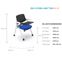 Chaise de bureau pivotante en maille avec tablette d'écriture, 4 roulettes, chaise mobile pour séminaire, conférence, salle de formation