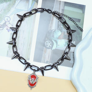 Black Studded <b>Ruby</b> Bat Pendant Gothic <b>Necklace</b> For Men And Women Hip Hop Style Trendy Jewelry - Product Image 6