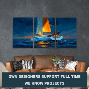Décoration Murale Peinture à l'Huile Texturée Faite à la Main Paysage Bateau à Voile sur la Mer, Art Texturé de Fournisseur d'Œuvres d'Art pour Projet Hôtelier - Product Image 2