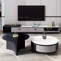 Ensemble de table basse de petite taille avec plateau rond en pierre, style italien minimaliste, moderne, rétractable, simple et luxueux