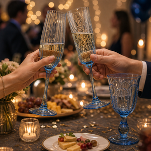 Flûte à champagne populaire personnalisée soufflée à la main, à tige bleue côtelée, verre à cocktail coupe, gobelet à vin pour mariage, toast, bar, fête - Product Image 2