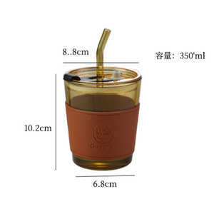 แก้วกาแฟ 450 มล. พร้อมปลอกหนังและหลอดดูด แก้วทนความร้อน 350 มล. พร้อมหูจับหนัง ผลิตในจีน - Product Image 4