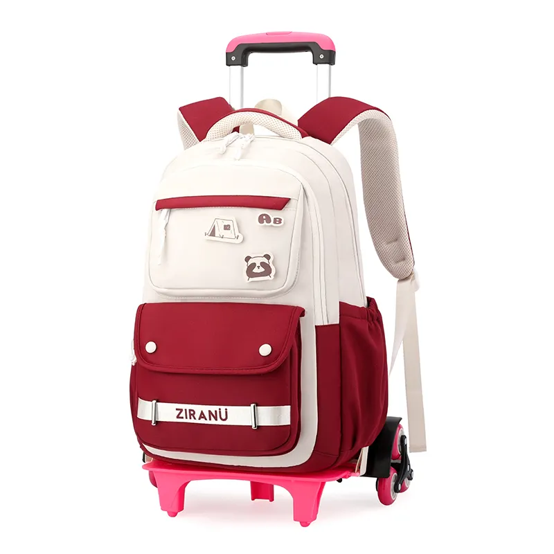 2024 nouveau mignon enfants sac d'école pour filles primaire collège chariot sac étudiant roulant sac à dos grandes roues détachable bookbag