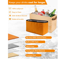 Grand seau à glace pour champagne et vin 20L, refroidisseur de boissons en bois avec doublure isolante et poignées en cuir pour fêtes et événements en plein air