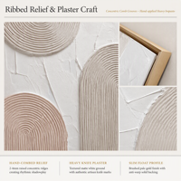 Peinture murale abstraite texturée en relief, rose blush gris, peinture à motifs 3D avec cadre doré