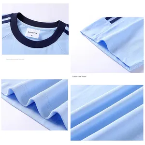 Neues 32-Count 240g schweres Kurzarm-T-Shirt aus 100% reiner Baumwolle für Herren 100% festes Muster Drei kontrastierende Streifen ziehen - Product Image 4