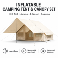 Tente de camping gonflable 2-en-1 avec auvent, tente pneumatique en Oxford 420D, imperméable, coupe-vent, colonne d'air en PVC, glamping familial 3-5 personnes