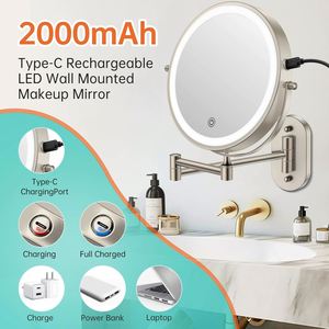 Espejo Redondo de Pared Metálico Giratorio de Doble Cara de 8 Pulgadas con Aumento de 1x/10x, Personalizado, para Cosméticos - Product Image 4