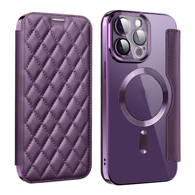 AilesTecca Plating Magnetic Mobile Phone Cases for iPhone 17 Pro Max 17 Air Flip PU Leather Card Holder Lens Protection Cover