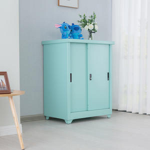 <span class=keywords><strong>GDLT</strong></span> Armoire de rangement assemblée à portes coulissantes avec serrure à clé Étanche et durable Petite armoire colorée en acier écologique - Product Image 5