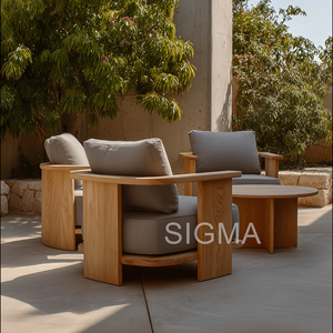 Conjunto de Sofás Seccionales en Forma de L para Exteriores de Teca, Diseño Moderno Resistente a la Intemperie, Tapicería de Tela, Muebles de Patio, Certificación CE - Product Image 5