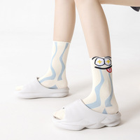Nouvelles Chaussettes Tube Femme 2026 Mignonnes et Amusantes, Printemps-Été, Absorbantes, Désodorisantes, Personnalisées, Sans Coutures, Motif Dessin Animé, avec Manchette Décorative