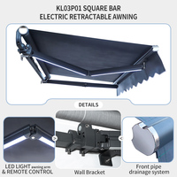 Auvent rétractable extérieur coupe-vent à télécommande, support robuste en tube carré, bras pliable, pour balcon et fenêtre