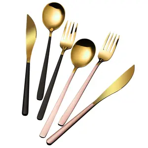 Promozione Eco Gold Restaurant Set di posate posate in acciaio inossidabile per uso alimentare con cucchiai forchette coltelli regalo per la festa di nozze