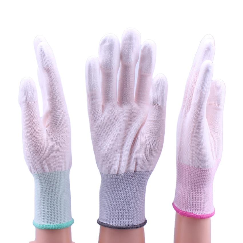 Hotsale thin nylon glove/pu coated safety glove/pu finger coated glove for work protection