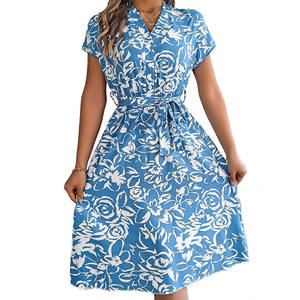 Robe Élégante d'Été pour Femme à Col en V en Mousseline de Soie à Imprimé Floral pour Commerce Extérieur Transfrontalier Style Tendance <span class=keywords><strong>Amazon</strong></span> Polyvalente et Décontractée - Product Image 4