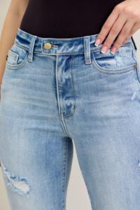 جينز نسائي كلاسيكي بقصة ضيقة طويل حدوة حصان غسول خفيف بمشعل خفيف كاجوال من الدنيم يسمح بالتهوية مريح حواف متوترة - Product Image 5