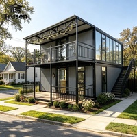 Maison conteneur à toit plat à deux niveaux de 20 pieds, villa préfabriquée duplex 2-3 chambres avec terrasse sur le toit pour bureau, immeuble d'appartements, hôtel