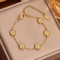 Nouveau Bracelet Femme Tendance 2025 Plaqué Or avec Fleur en Zirconia Colorée, Accessoire Délicat en Acier Inoxydable