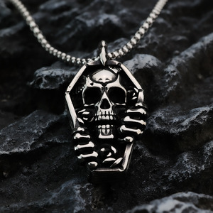 Collar Punk con Colgante de Calavera y Ataúd de Acero Inoxidable para Hombre, Diseño Geométrico de Esqueleto, Marca Yunnique - Product Image 2
