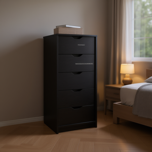 Comò Alto Basilea a 5 Cassetti Nero con Sistema Estraibile per Camera da Letto - Product Image 2