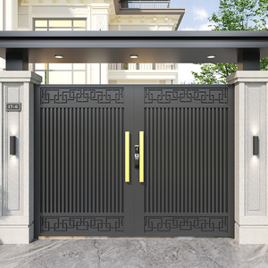 Porte battante simple/double en <span class=keywords><strong>fer</strong></span> <span class=keywords><strong>forgé</strong></span> en alliage d'aluminium pour cour de villa, design moderne, porte à persiennes imperméable - Product Image 1