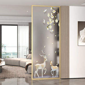 La cloison en fer forgé et en verre de la chambre à coucher de style luxe léger bloque la porte d'entrée du salon, écran décoratif de style crème. - Product Image 1