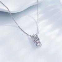 Collier pendentif en platine Pt950 avec diamant de laboratoire pour femme, motif papillon, cristal rond, goutte d'eau, chaîne tendance, bijoux fins