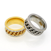 Bague en diamant européenne et américaine, en acier inoxydable plaqué or, bague en corde double zircon pour hommes et femmes