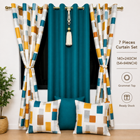 Ensemble de 7 rideaux à œillets semi-occultants personnalisés avec housses de coussin, rideaux géométriques pour le salon
