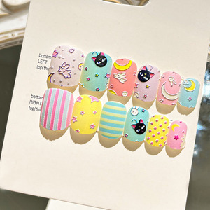 24 cái/bộ 3D dập nổi đầy màu sắc Báo Chí trên móng tay ngắn vuông đầy đủ bao gồm mặc mô hình khác nhau giả Gel Nail Mẹo - Product Image 4