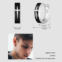 Pendientes de Aro Huggie con Calavera Negra Plateada y Cruz Gótica, Plata de Ley 925 Hipoalergénica, Joyería Punk Cool para Hombres y Mujeres