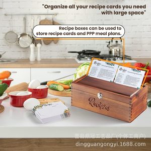 Recipe <b>Box</b> Solid Wood Rectangle <b>Storage</b> <b>Kitchen</b> Recipe Card Holder - Product Image 5