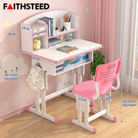 Ensemble bureau et chaise pour enfants réglables en hauteur, bleu, table d'étude pour enfants avec étagère de rangement pour la maison et l'école