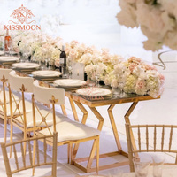 Tables de mariage rectangulaires de luxe modernes avec cadre en acier inoxydable doré et plateau en verre trempé, durables et écologiques, meubles d'hôtel