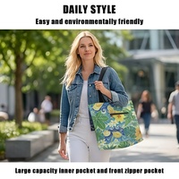 Sac de courses réutilisable personnalisé à imprimé floral tropical avec poignées d'épaule, sac de plage botanique double face