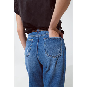 Jeans a Gamba Dritta Strappati con Riflessi Metallici Dorati - Product Image 3