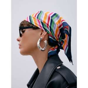 EDGE Foulard carré en satin à rayures arc-en-ciel moderne personnalisé pour femme, doux comme <span class=keywords><strong>de</strong></span> la <span class=keywords><strong>soie</strong></span>, accessoire <span class=keywords><strong>de</strong></span> mode pour le cou - Product Image 1