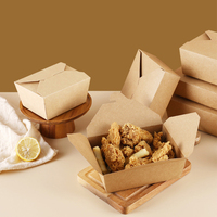 Boîte à déjeuner en papier kraft jetable personnalisée et écologique Conteneur à emporter Boîtes en papier de restauration rapide pour poulet frit Emballage avec couvercle