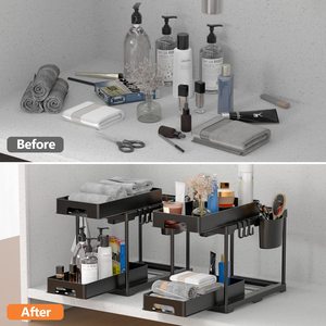2 Pack Double Sliding ABS <strong>Bathroom</strong> Cabinet Organizer 2-Tier <strong>Under</strong> <strong>Sink</strong> <strong>Storage</strong> and Organizer Tool <strong>Storage</strong> Solution - Product Image 4