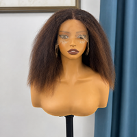 Perruque Lace Wig 4C Kinky Edge Hairline Kinky Straight avec Nœuds Décolorés, Cheveux Humains Vierges Yaki Straight, Dentelle HD Transparente 13x6