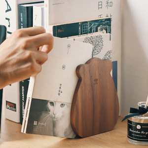 Sujetalibros de madera maciza Yuka con forma de gato, organizador de escritorio de estilo nórdico para oficina, hogar, estudio, almacenamiento de libros, decoración - Product Image 1